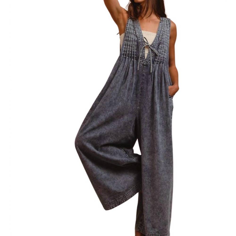 BiBi Blue Denim Overalls V-Neck Wide-Leg